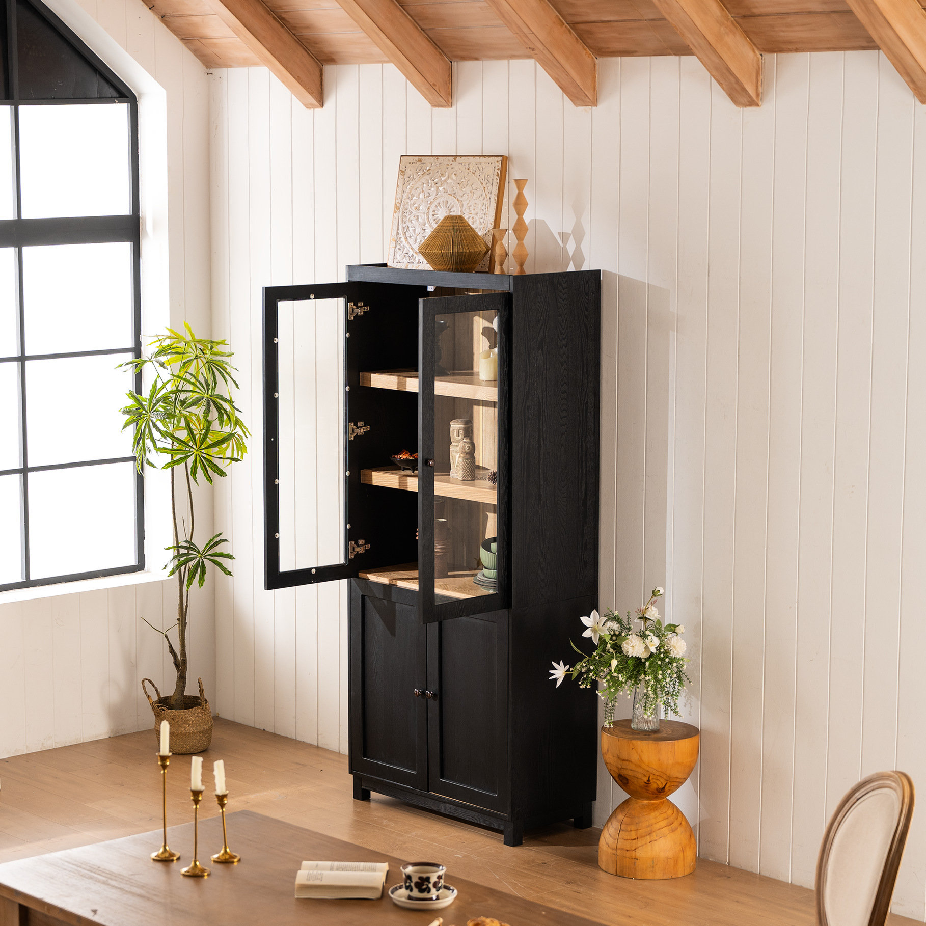 Midori　WD80EFAX③ Latitude Run® Mid - Century Modern 74.5''H Ash Wood Grain Display